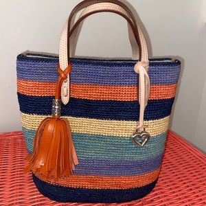 Brighton JULES bucket leather/raffia straw handbag